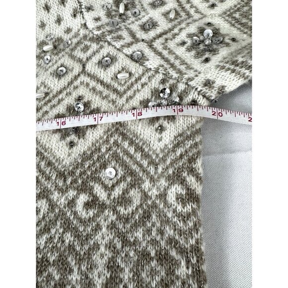 Telluride M Lambswool Fair Isle Cardigan Sequin Coastal Grandma Granny Cozy Warm - Picture 7 of 8